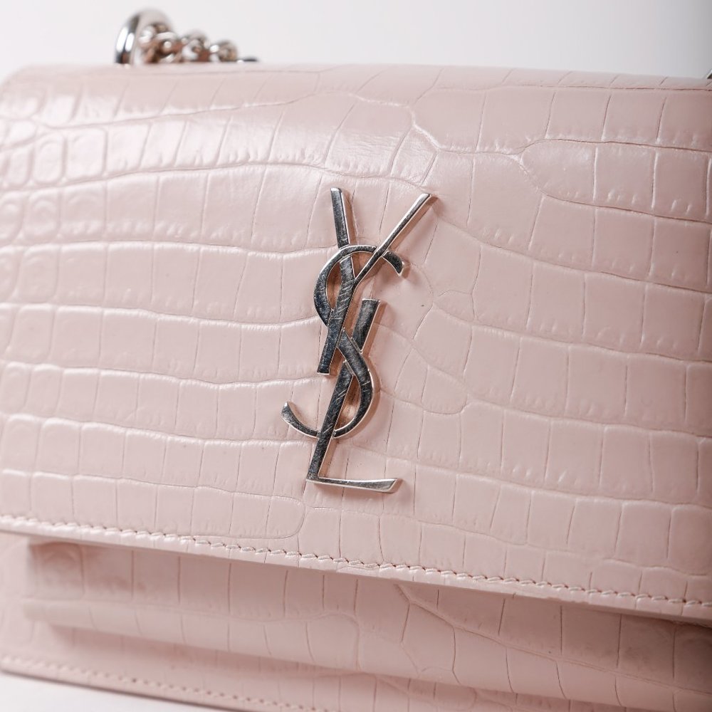 Saint Laurent Powder Pink Croc Mini Sunset Bag - Picture 5 of 9